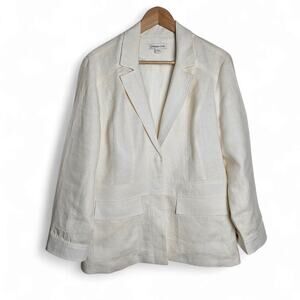 Coldwater Creek Women's Ivory Snap Linen Business Summer Blazer Jacket Size 12